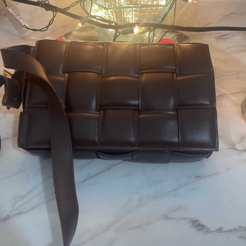Brown Woven Leather Crossbody Bag